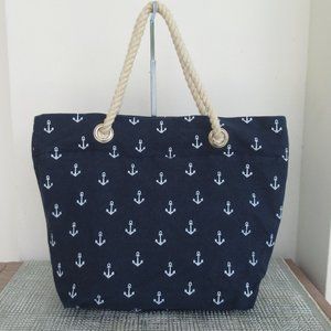 Nautical Beach Pool Bag Tote Boat Bag w Rope Handle Blue White by Forever 21